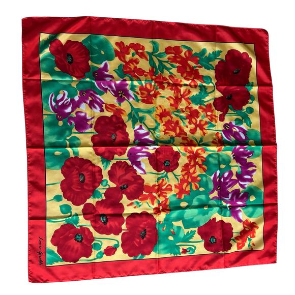 Laura Geraldi silky polyester scarf bright colorful flowers large 30" square - Picture 1 of 8